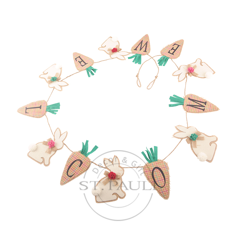 PL18015 48inch Easter Bunny Garland Burlap,Plaid Cotton Fireplace Decor,Wall Decor.JPG
