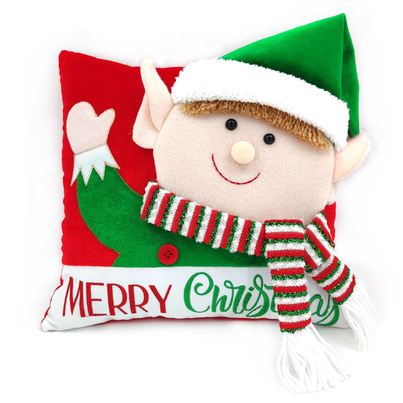 Christmas Embroidered Elf Decoration Throw Decorative Cute Plush Pillow