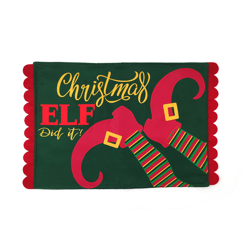 Felt Placemat Elf Legs Figure Printed Fabric Dining Christmas Placemats