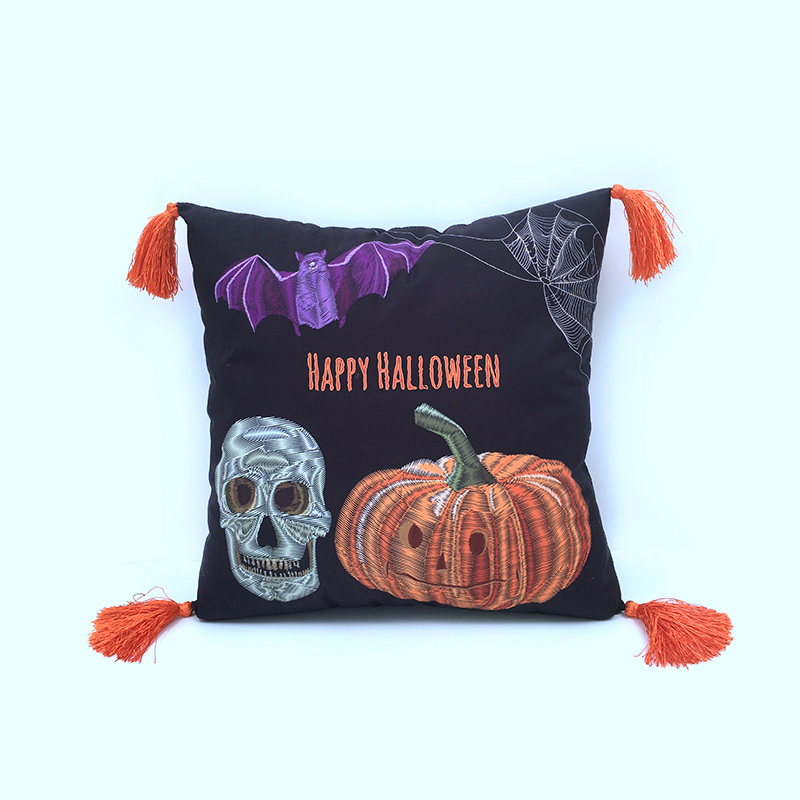 Halloween Decoration Pumpkin Skeleton Embroidered Pillow Covers