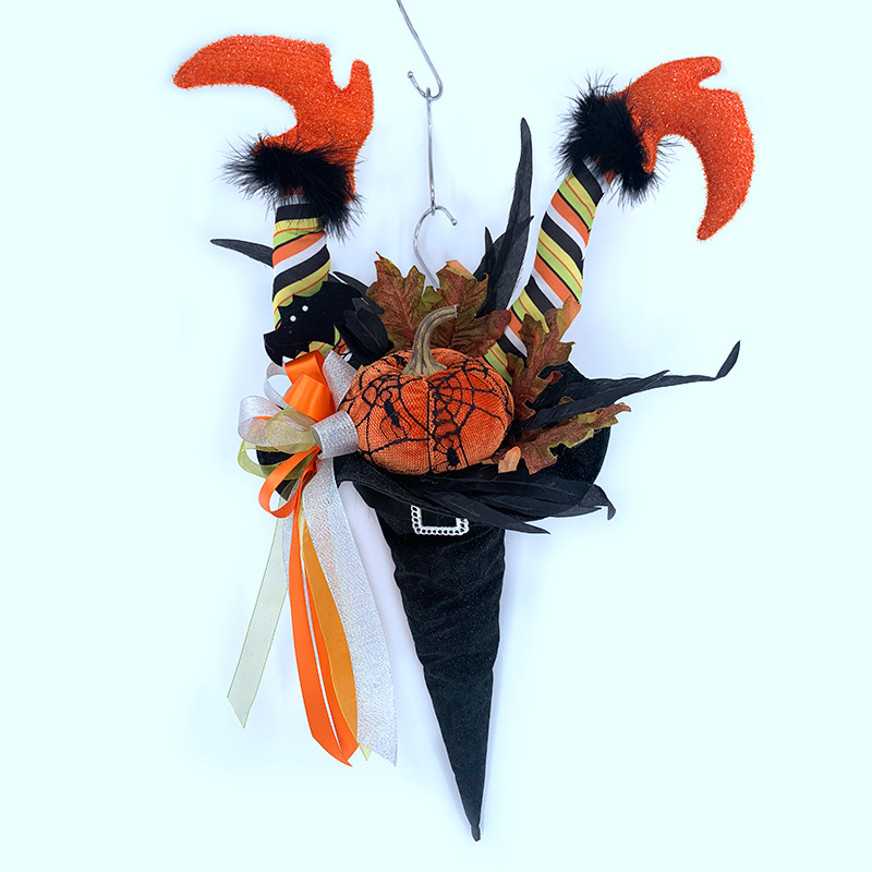 Pumpkin Indoor Legs Fabric Halloween Door Hanger Witch Hat Decoration