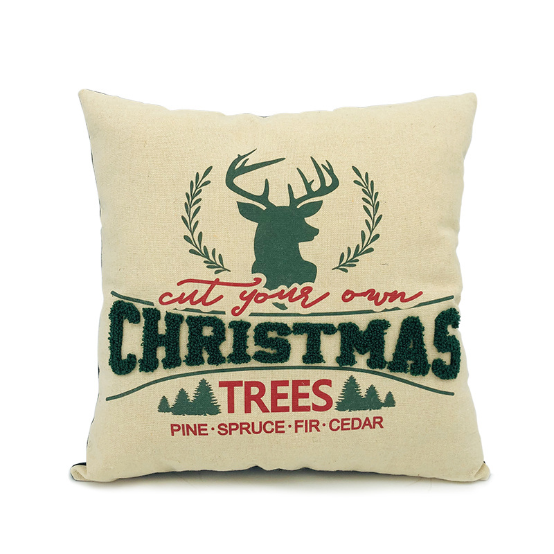 Christmas Decoration Ornament Embroidered Plaid Pillows Linen Pillow
