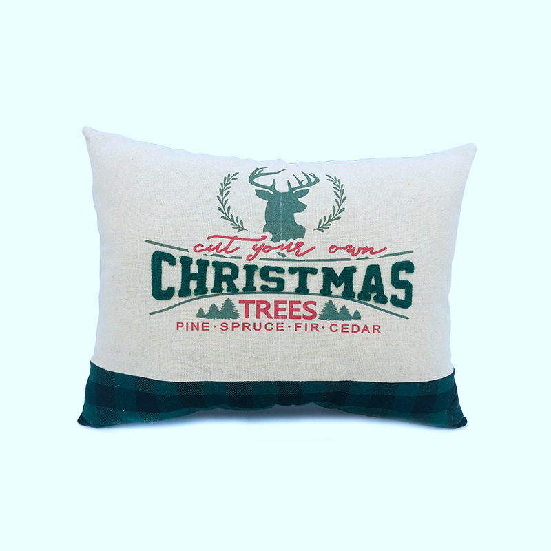 Sublimation Buffalo Plaid Christmas Throw Decorative Linen Pillow