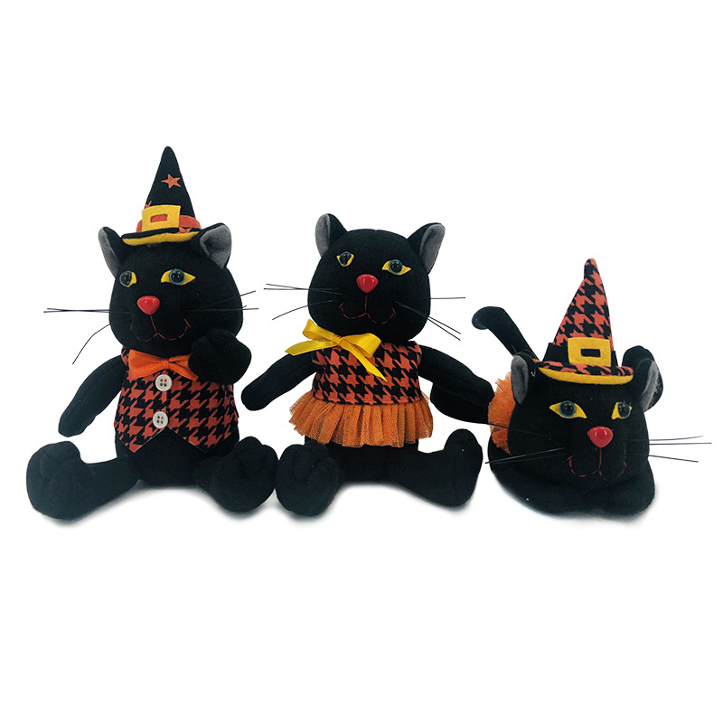 Holiday Gifts Halloween Black Cat Toy Gift Handmade Plush Doll