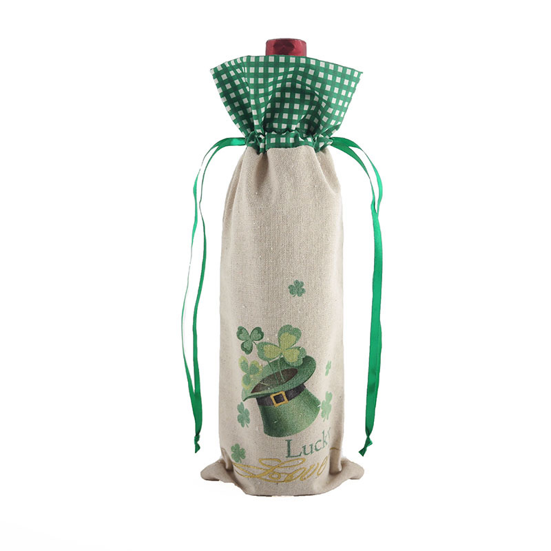 St Patricks Day Decorations Custom Drawstring Wine Bottle Bag