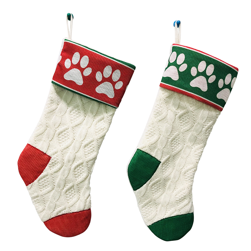 Cute Dog Paw knitted Christmas Stockings