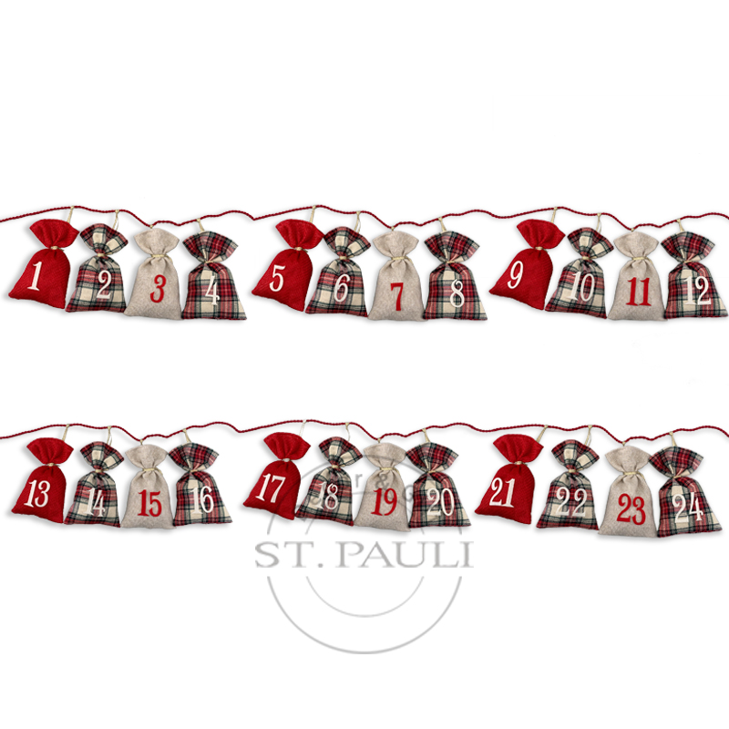 PL7C785 24天传统格子礼物包拉旗 织布，格布，棉麻布 挂吊饰 24-day Traditional Scottish grid gift Garland Buffalo Plaid Scottish grid Cotton Burlap fabric Ornament .jpg