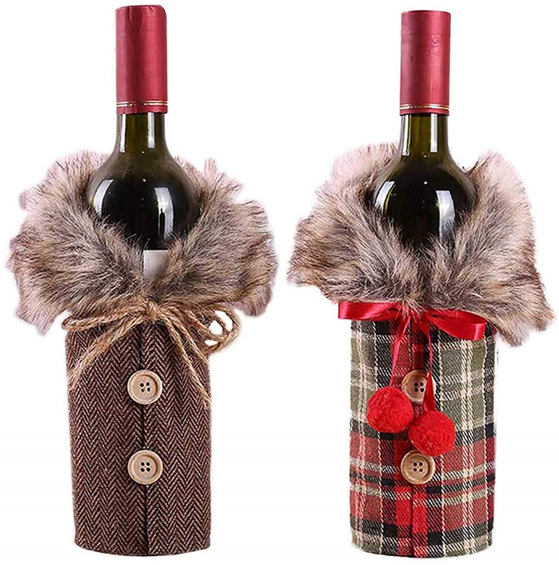 KT201006 9.5寸圣诞红酒袋 色织布 长毛绒 酒类品牌赠品.jpg