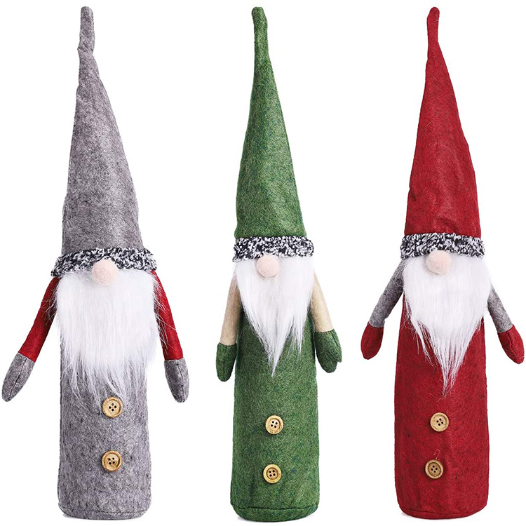 KT201013 10寸圣诞地精酒瓶袋 无纺布 长毛绒 酒类品牌赠品 10inch Christmas Gnome Bottle Cove Felt High-pile Fabric Wine decor Promotional Gift.jpg
