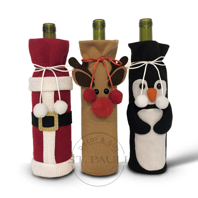 PL19632 11寸圣诞红酒套 罗纹布 酒类装饰赠品 11inch Christmas Wine bag rib fabric wine decor Promotional Gift.jpg