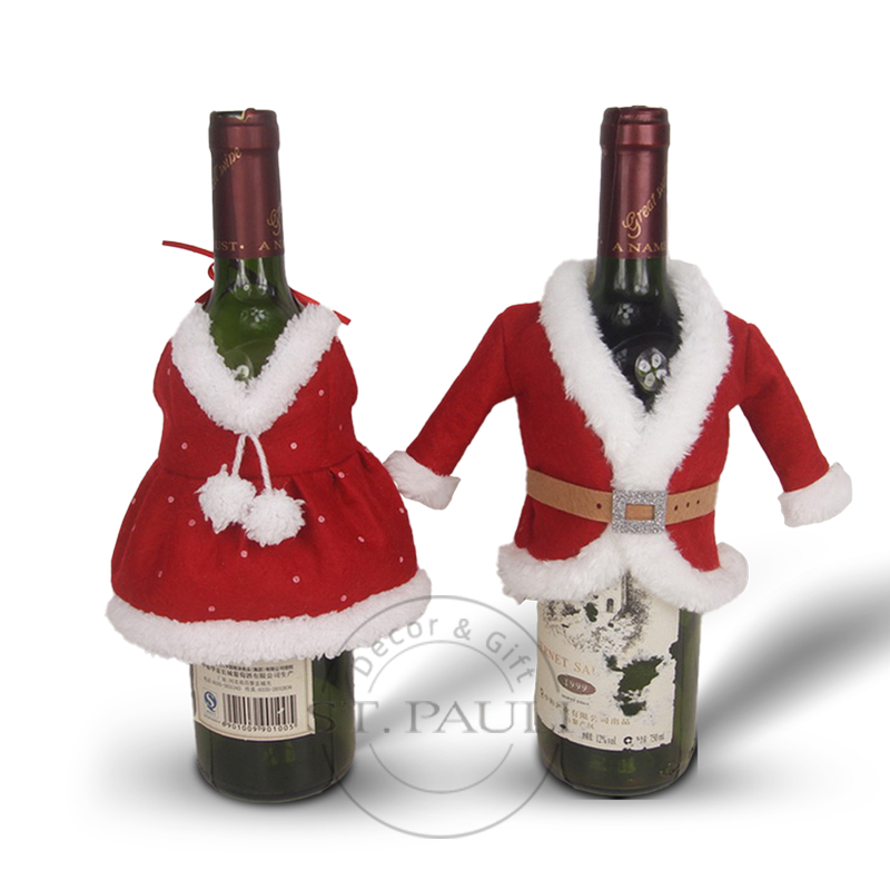 PL13897AB 8寸圣诞红酒套 平绒 长毛绒 酒类品牌赠品 8inch Christmas Wine bottle Cover velvet Meryas Wine decor Promotional Gift .jpg