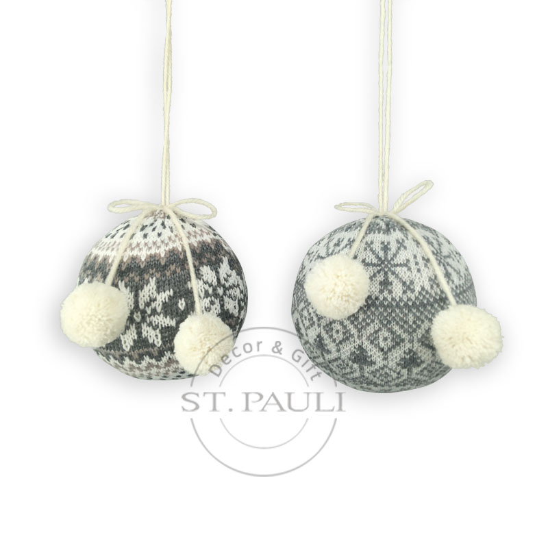PL7G904AB 4寸灰色羊毛球吊饰 毛织布 吊饰 4inch gray ball of Fleece ornament knitted fabric Christmas Ornament ''.jpg