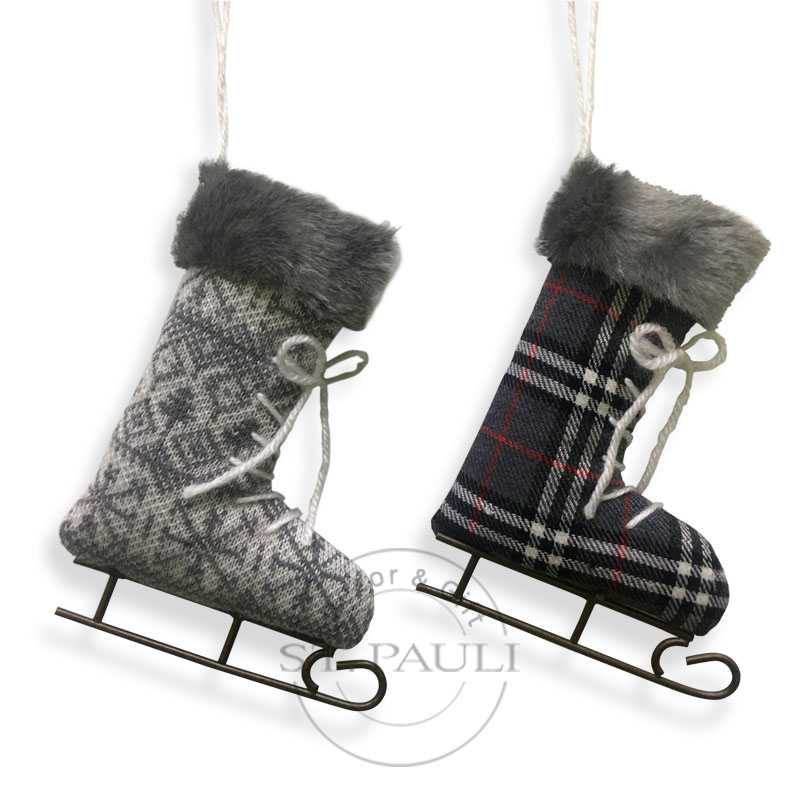 PL7G906AB 6寸灰色溜冰靴吊饰 毛织布，长毛绒 吊饰 6inch gray Ice skating boots ornament Knitted Fabric High-Pile Fabic Christmas Ornament''.jpg