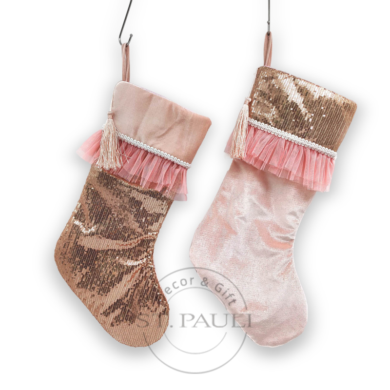PL7C678AB 21寸粉色珠片袜子 天鹅绒 珠片布 吊饰 21inch Pink christmas stockings Velvet Sequins Fabric Ornament ”.jpg