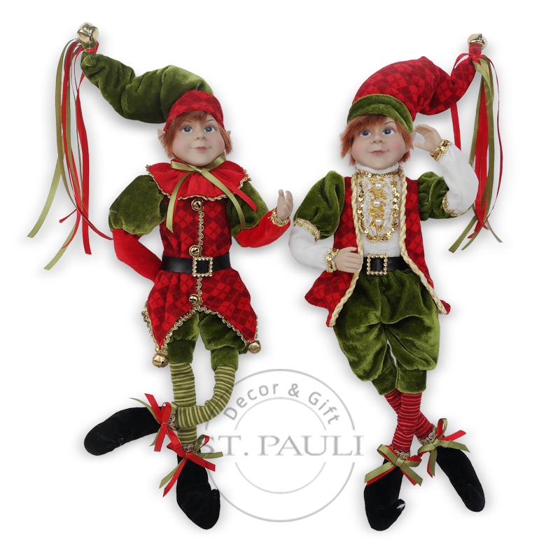 PL17829AB 18寸深红绿男女精灵 丝绒 摆饰 18inch Christmas Dark Red Boy girl Elf .jpg