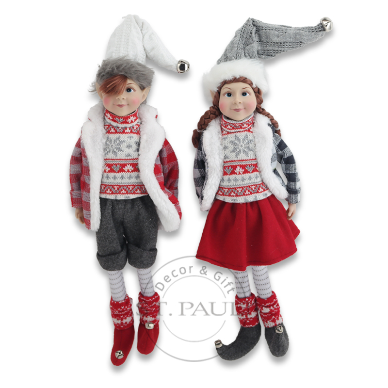 PL18802-1AB 18寸圣诞男女精灵吊饰 毛织布 丝绒 针织布 吊饰 18inch Christmas boy and girls Elf ornament Knitted Fabric Velvet Meryas ornament .jpg
