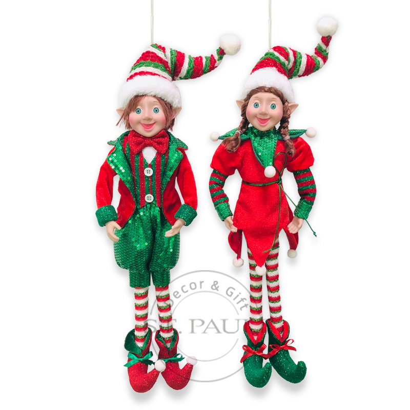 PL20565AB 18寸圣诞节装饰精灵 丝绒 珠片布 吊饰 18inch christmas ornament elf velvet Sequins Fabric ornament '' .jpg