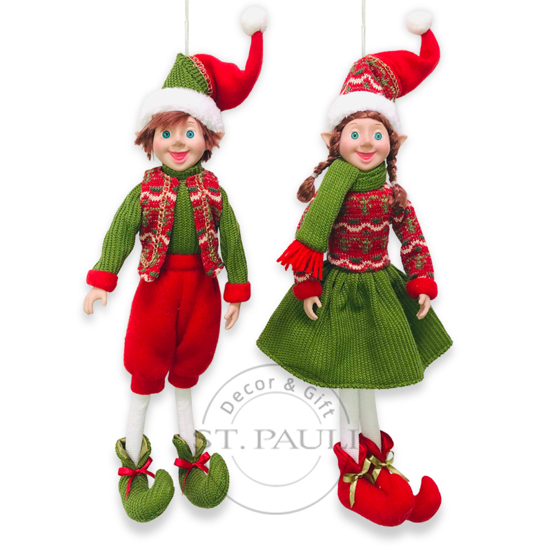 PL20566AB 18寸男女精灵吊饰 丝绒 毛织布 乡村风格 吊饰 18inch Christmas boy girl Elf plush Ornament Velvet Knitted Fabric Country Style Ornament ''.jpg