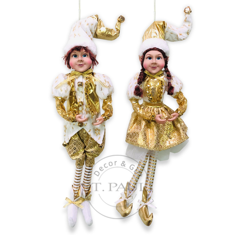 PL20569AB 18寸圣诞金色男女精灵娃娃 丝绒 亮片布 珠片 吊饰 18inch christmas Golden Boy girl Elf Plush Doll Velvet Glitter Fabric Sequins Ornament.jpg