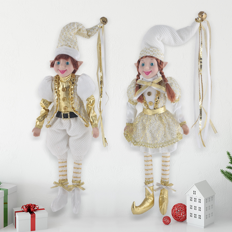 Christmas Golden Velvet Sequins Elf Doll