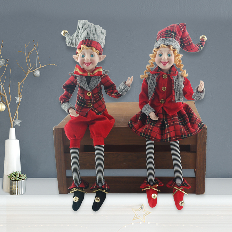Christmas Elf Doll Figurines Dark Grey