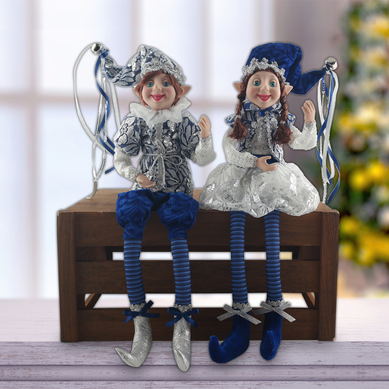 Christmas Elf Doll Figurines Deep Blue White