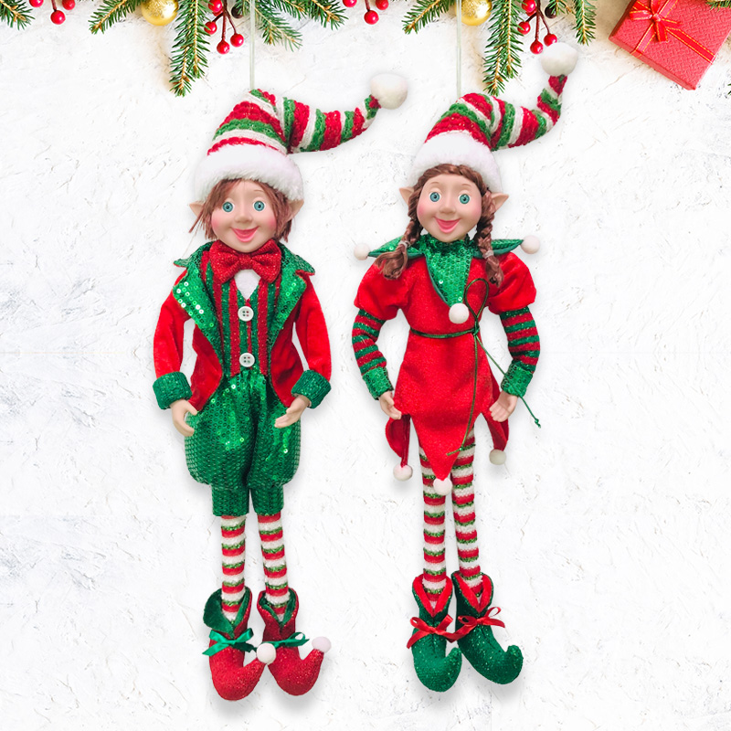 Christmas Elf Doll Sequins Ornament Boy Girl
