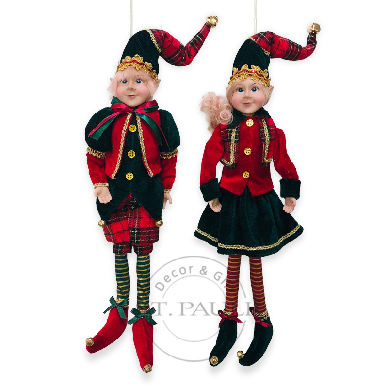 PL20570AB 18寸圣诞男女精灵娃娃 丝绒 经典色系 18inch Boy girl Elf Plush Doll Velvet Classic color style'.jpg