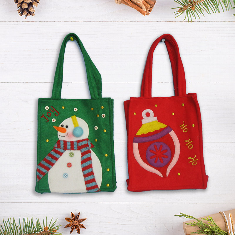 Christmas Drawstring Gift Bags Tote Snowman Canvas