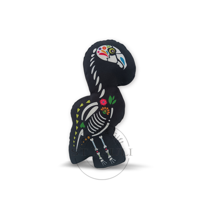 PL2B240 16'' 亡灵节火烈鸟枕包 仿超柔 热转印 Day of the Dead‘s Flamingo Shaped Pillow Super Soft Fabric Heat transfer 白底图 .jpg