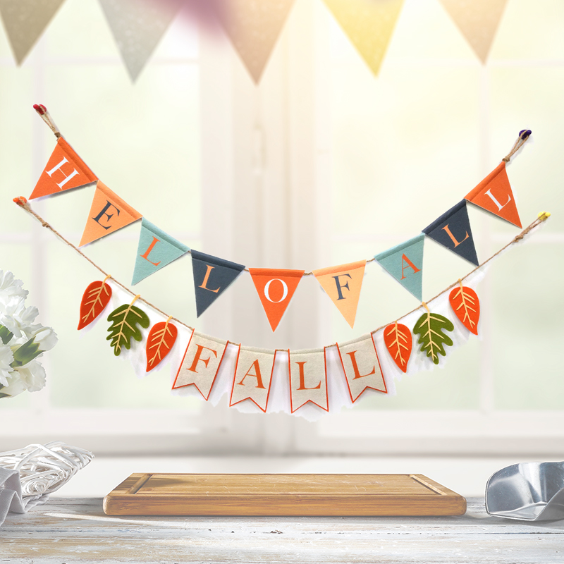 5 Thanksgiving Day Customized Felt Banner Harvest Flag Party Decorations Scarecrow Turkey Ornament Handmade