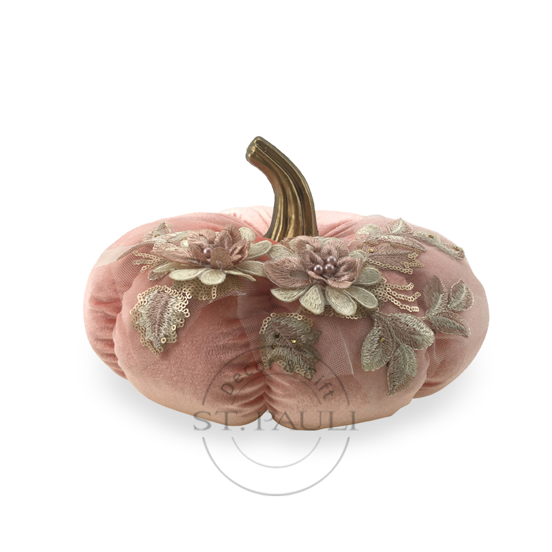 PL2C442A 11X7粉色南瓜 天鹅绒 贴花布 Harvest Pink Pumpkin Velvet Applique Tabletop 白底图.jpg