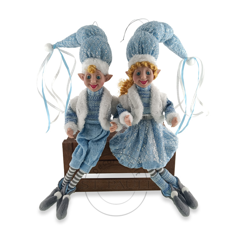 PL20564AB 18寸圣诞毛绒精灵娃娃 丝绒 毛织布 丝带 圣诞摆饰 18inch christmas Bendable plush elf doll velvet knitted Fabric Ribbon Christmas decor''.jpg