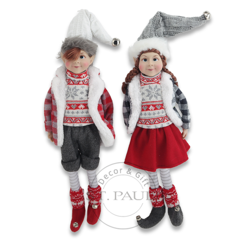 PL18802-1AB 18寸圣诞男女精灵吊饰 毛织布 丝绒 针织布 雪花毛衣 18inch Christmas boy and girls Elf ornament Knitted Fabric Velvet Meryas Snowflake sweater .jpg