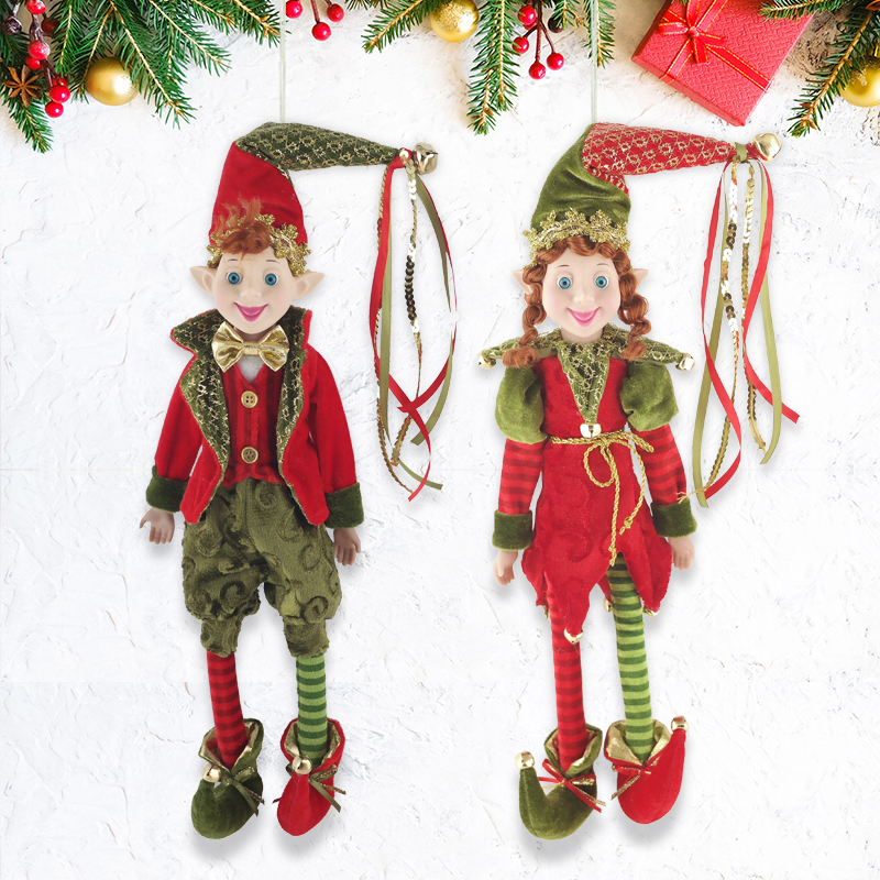Christmas Velvet Embossing Bead Ribbon Elf Ornament Kids Gifts Decor