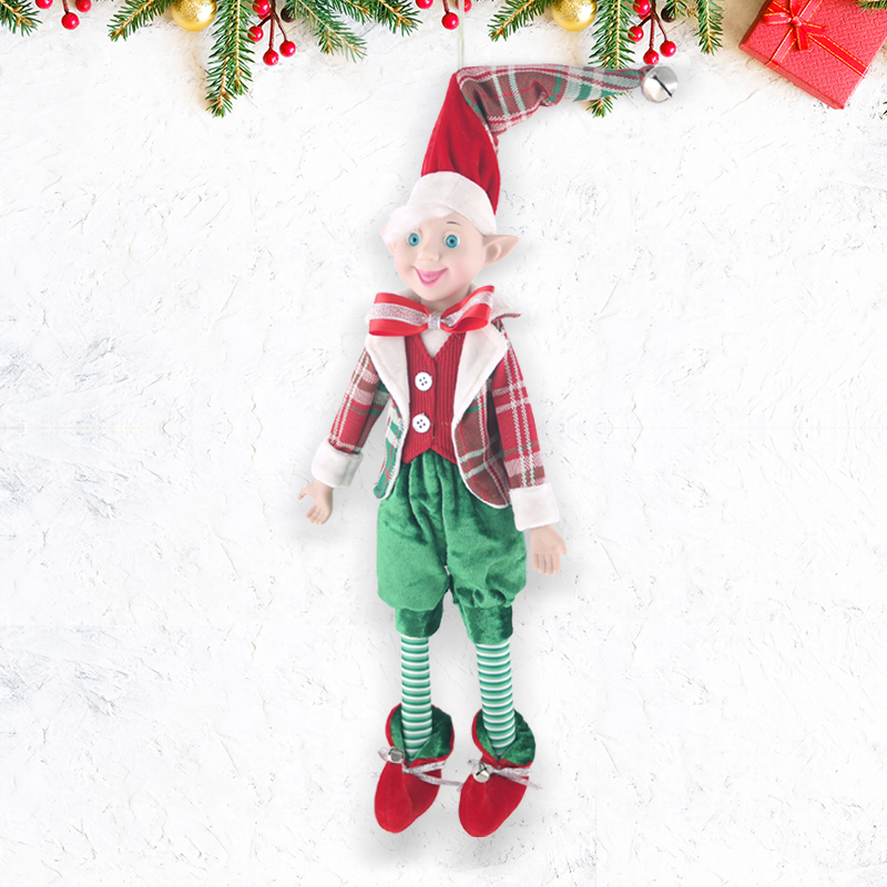 Christmas Velvet Plaid Boy Elf Ornament Kids Gifts Decor Luxury Elf Doll