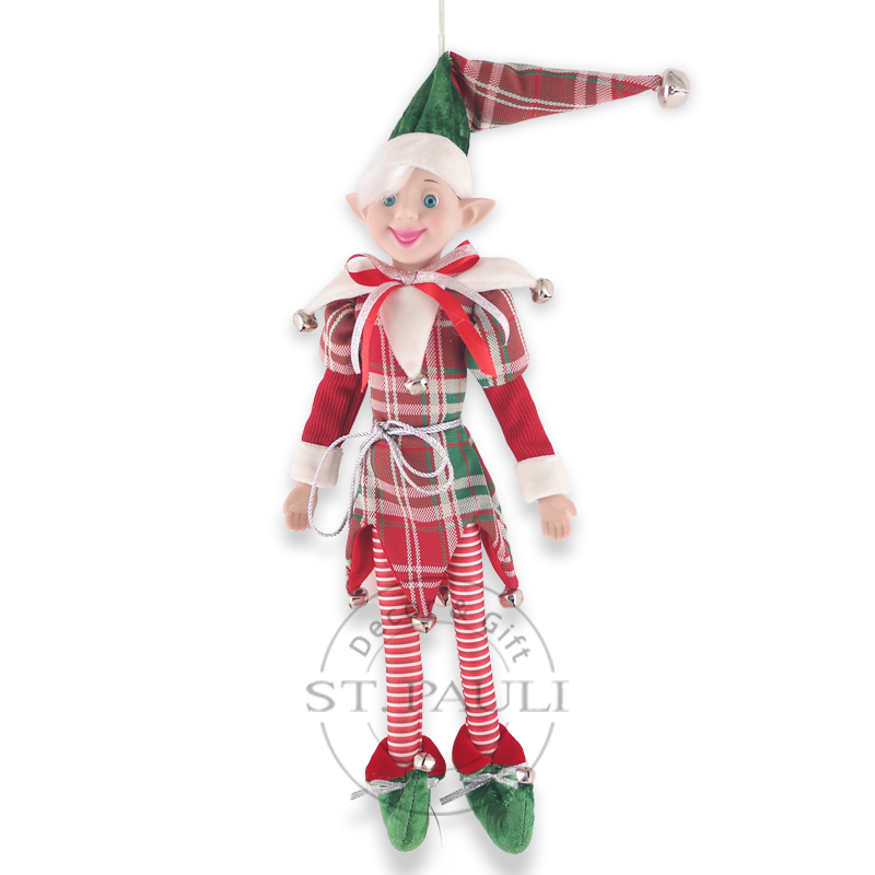 PL18805B 18寸男孩精灵吊饰 丝绒 苏格兰色格布 吊饰 18inch boy Elf Velvet Scottish Grid Ornament .jpg