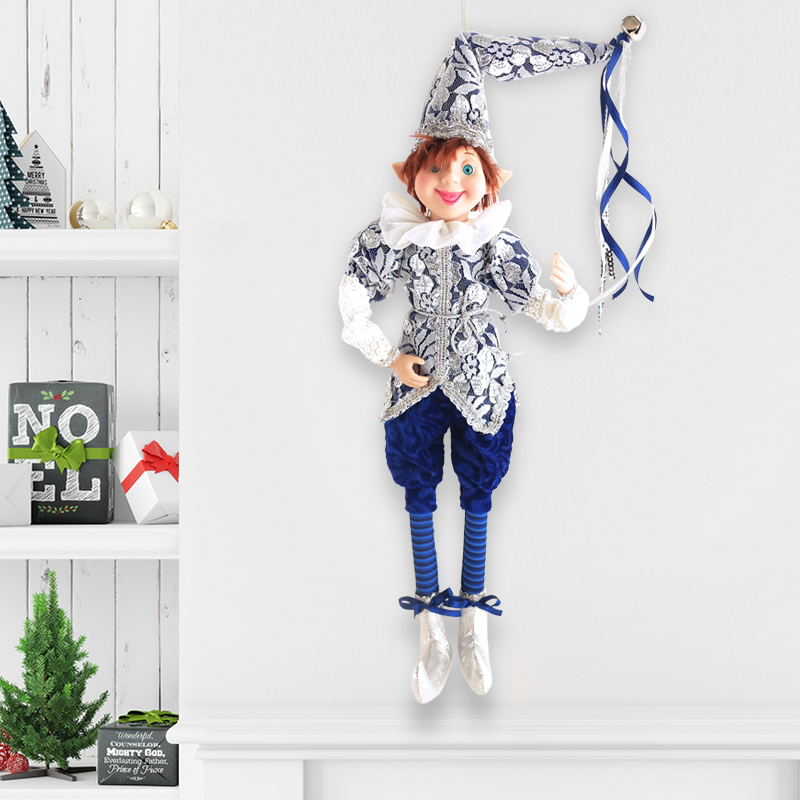 Christmas Navy White Elf Doll Figurines Home Ornament Decor