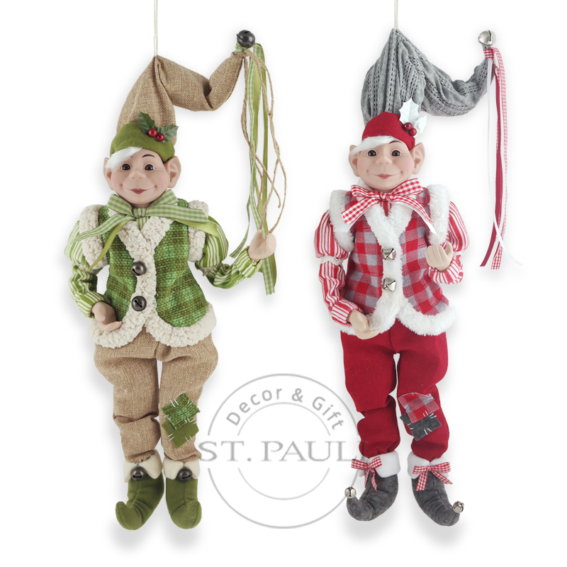 PL18813 22寸吊饰精灵 羊羔绒 丝绒 格子补丁 22inch Elf Ornament Berber Fleece Velvet Gingham patch ” .jpg