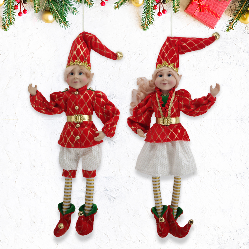 Luxury Style Christmas Elf Doll Velvet Mesh Sequins Elf Home Decor