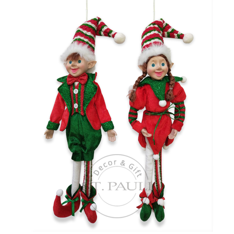 PL19677AB 18寸圣诞娃娃精灵 丝绒布 亮片布 吊饰 18inch christmas doll elf Velvet Glitter Fabric Ornament＂ .jpg