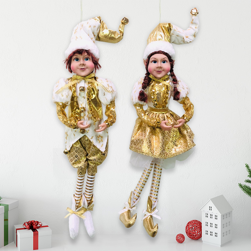 Bright Golden Yellow Sequin Christmas Silver Hanging Decoration Christmas Elves