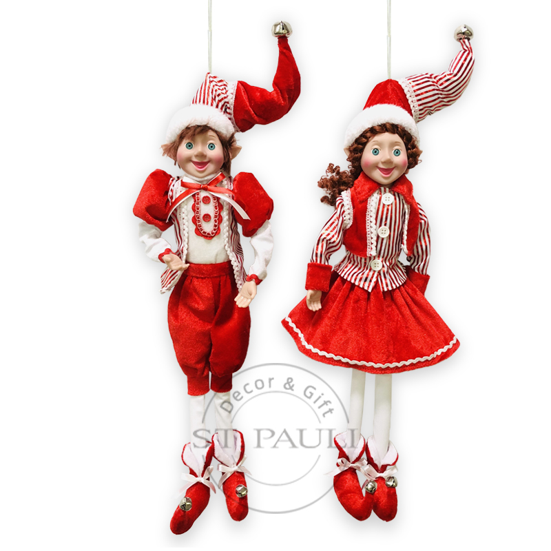PL20576AB 18寸圣诞男孩女孩小精灵毛绒娃娃吊饰 丝绒 奢华风 christmas boy girl elf plush doll Ornament Velvet Luxury style '' .jpg