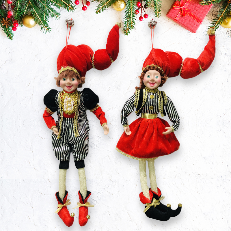 18INCH Bright Red Luxury Christmas Boy Girl Elf Doll For Kids Gift