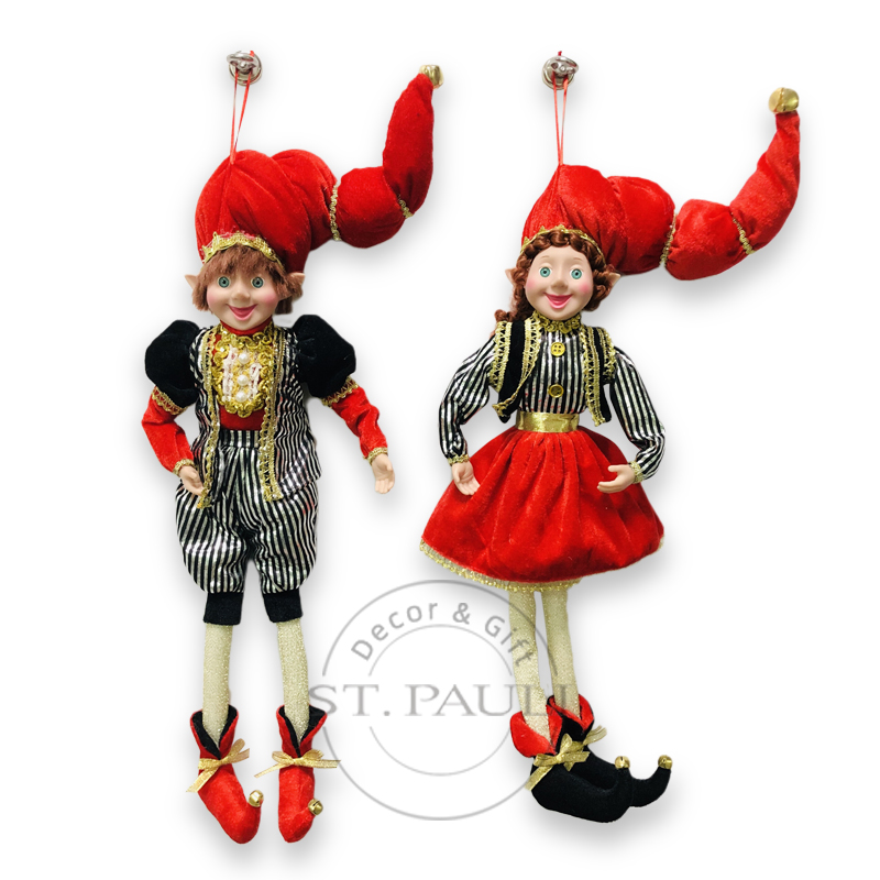 PL20577AB 18寸圣诞男孩女孩小精灵毛绒娃娃吊饰 丝绒 红丝绒 吊饰christmas boy girl elf plush doll Ornament Velvet Red Velvet Ornament .jpg