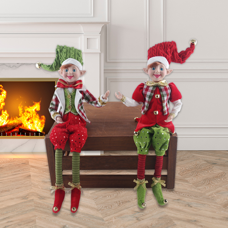 Christmas Elf Doll Figurines Bendable Elf Sitting Tabletop Decor