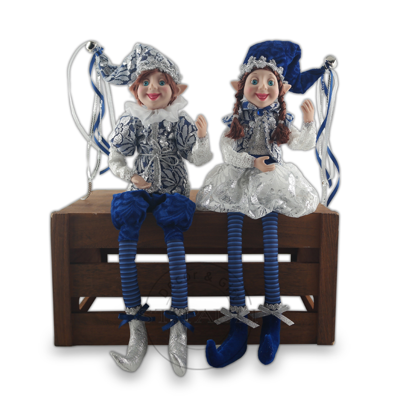 PL18822AB 18寸深蓝白坐姿精灵 蕾丝布 丝绒 丝带 珠片 18inch Deep blue white Christmas Elf Sitting Lace Fabric Velvet Silk Ribbon Sequins ”.jpg