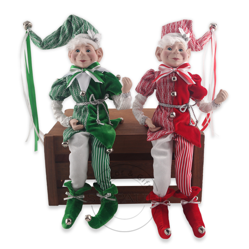 PL18823AB 22寸红绿白坐姿圣诞老精灵 丝绒 提花布 摆饰 22inch Red green and white Santa Claus Christmas Elf Sitting velvet Velvet Jacquard Fabric Tabletop .jpg