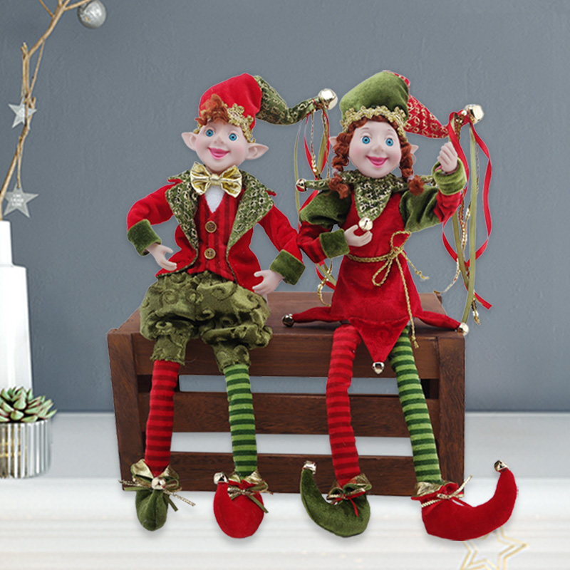 Christmas Elf Doll Figurines Bendable Ornament Sitting Girl Boy Baby