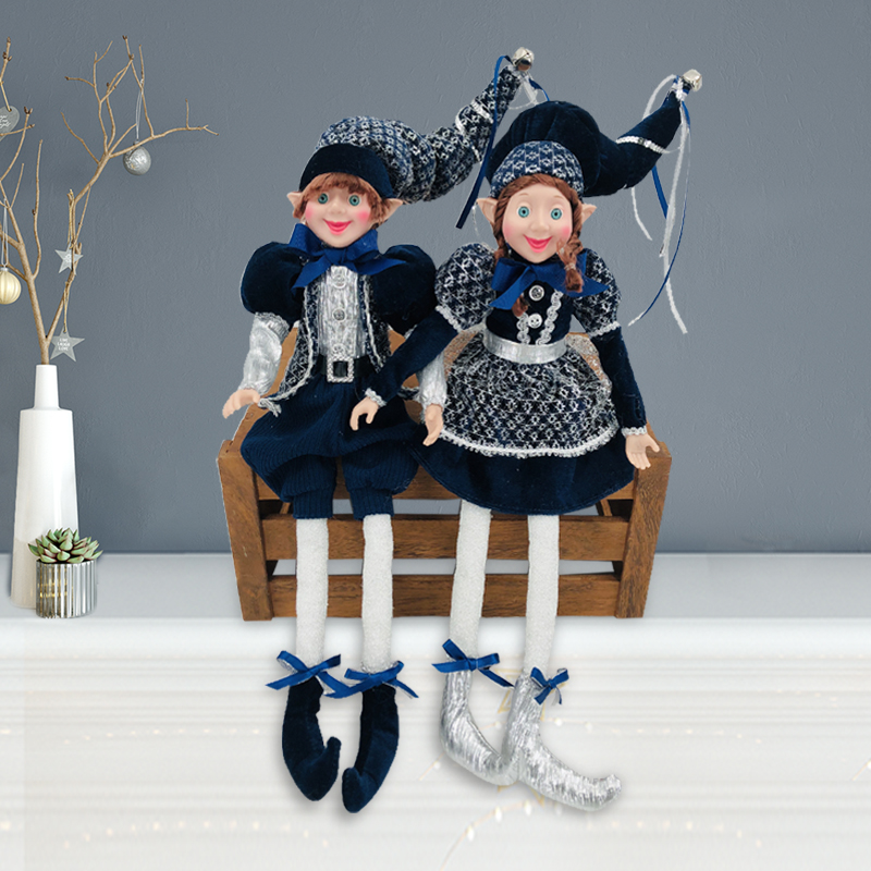 Christmas Elf Doll Figurines Bendable Sitting Baby Decor Holiday Boy Girl Collectible
